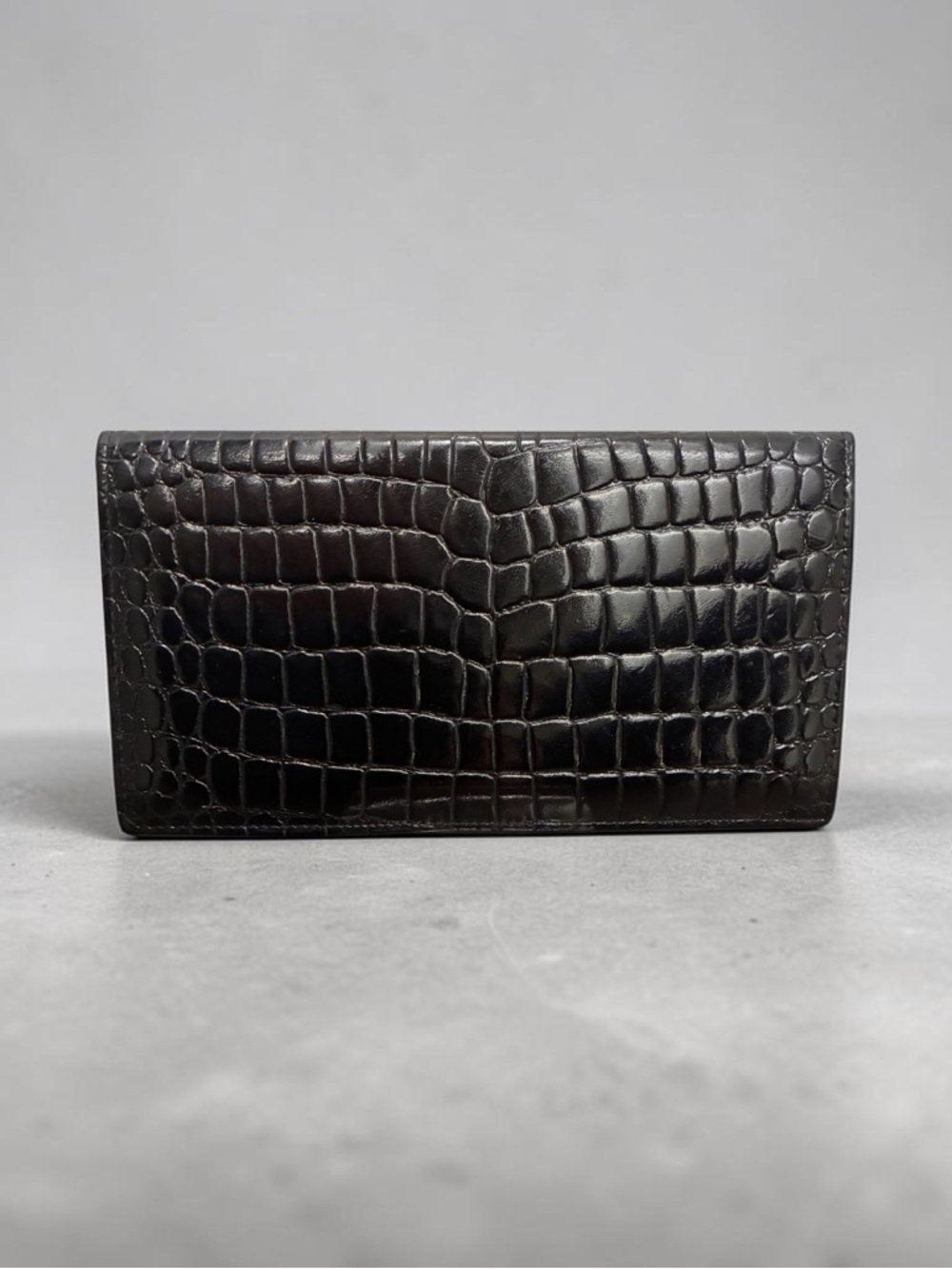 Celine Black Croc Embossed Leather Bifold Wallet | Gold Hardware - Picture 2 of 6